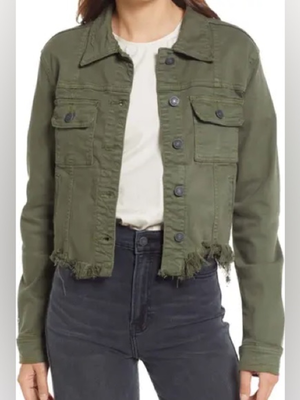 Hidden Jeans Frayed Hem Denim Jacket